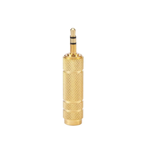 [C2112] ADAPTADOR ALCTRON, DE PLUG 1/4 HEMBRA STEREO A PLUG 3.5MM MACHO STEREO, METALICO, DORADO
